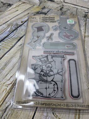 Tim Holtz Sizzix Snowman Blueprint 659378 9 Dies 3 Stamps 2013 New Sealed